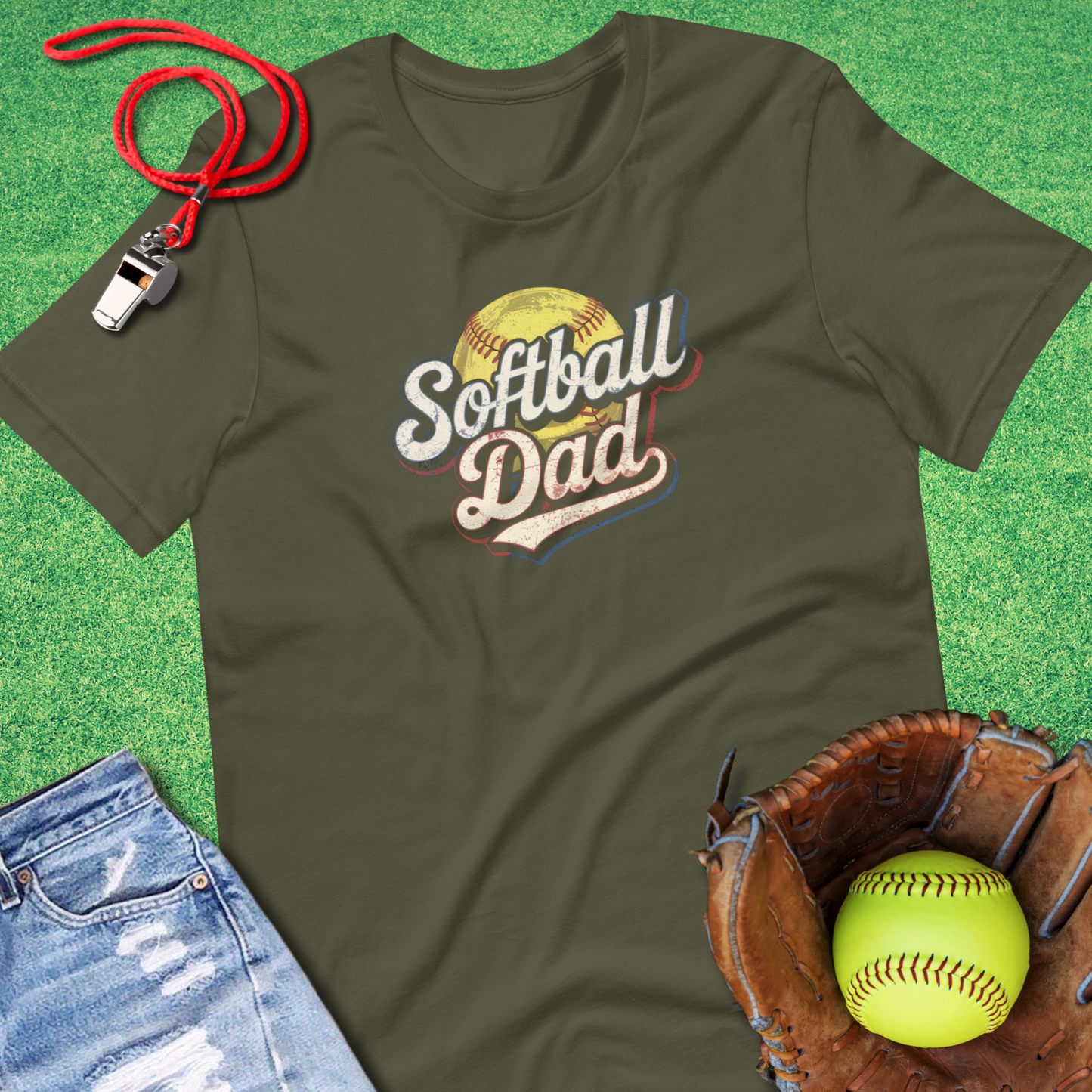 Softball Dad T-Shirt in Military Green - Ballpark Dad T-Shirt | Sideline Gods
