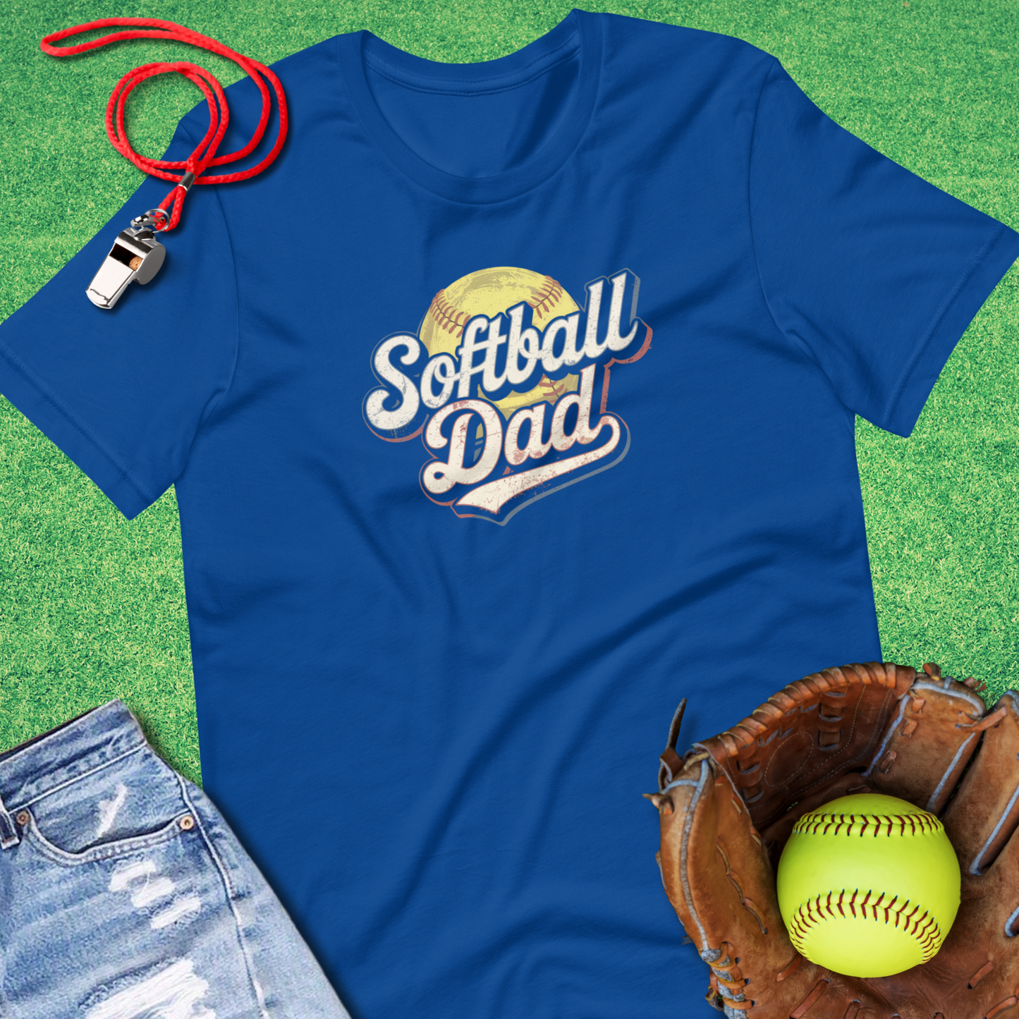 Softball Dad T-Shirt in True Royal - Ballpark Parent Spirit | Sideline Gods