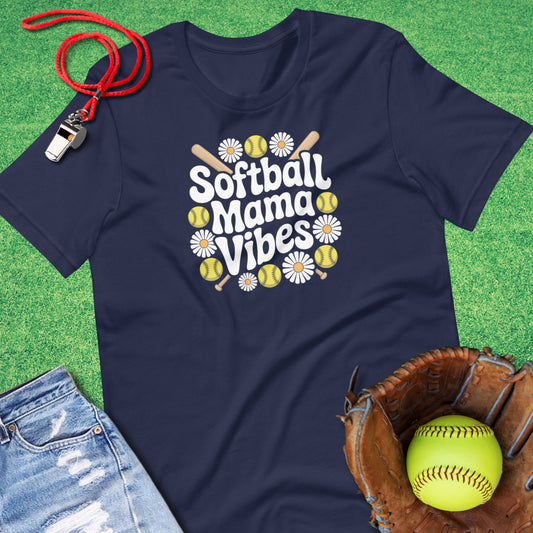 Softball Mama Vibes Flower T-Shirt in Navy - Softball Mom T-Shirt | Sideline Gods
