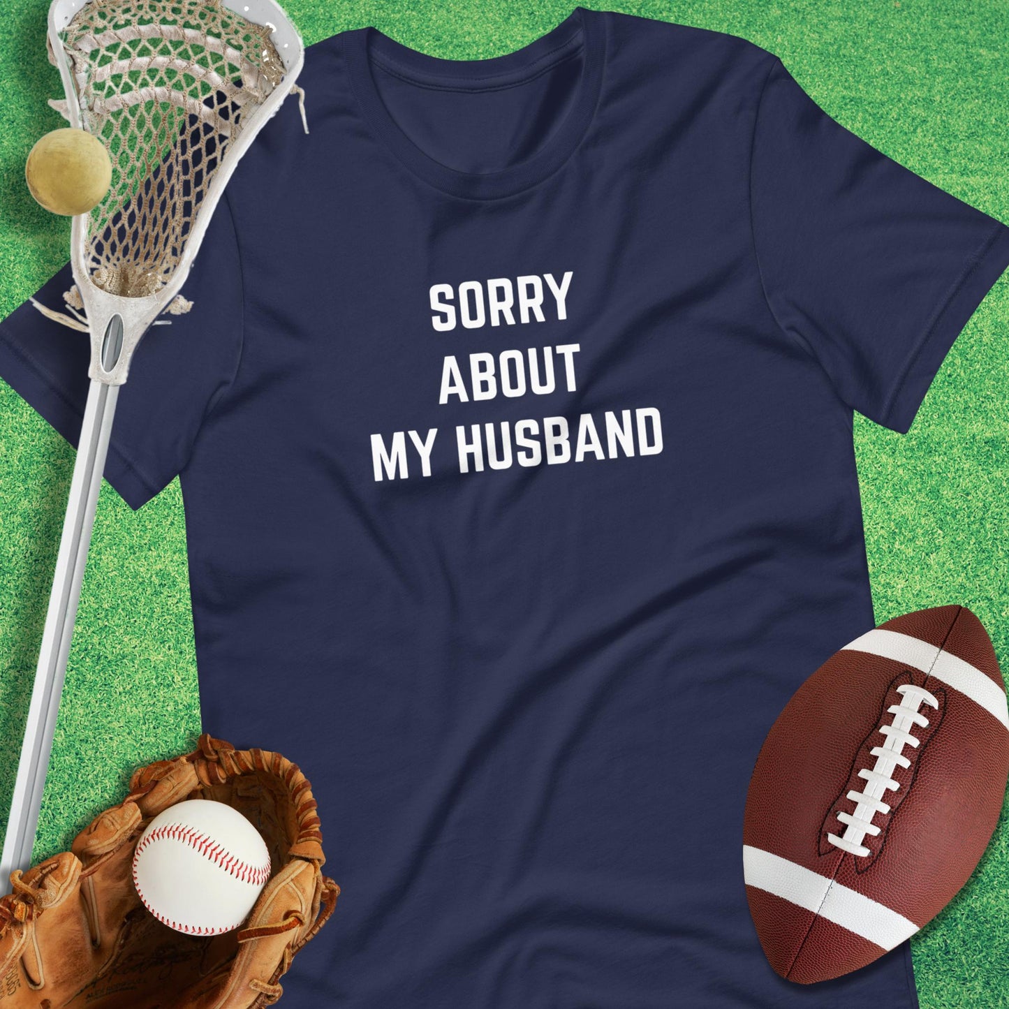 Sorry About My Husband T-Shirt in Navy - funny sideline T-Shirt | Sideline Gods