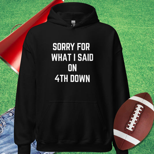 Sorry For What I Said on 4th Down Hoodie in Black - Funny Football Hoodie by Sideline Gods
