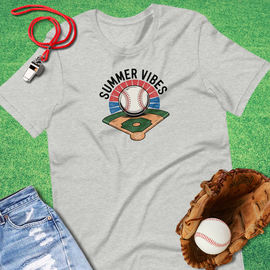 Summer Vibes Baseball T-Shirt in Athletic Heather - Unique Baseball T-Shirt for Players and Fans | Sideline Gods
