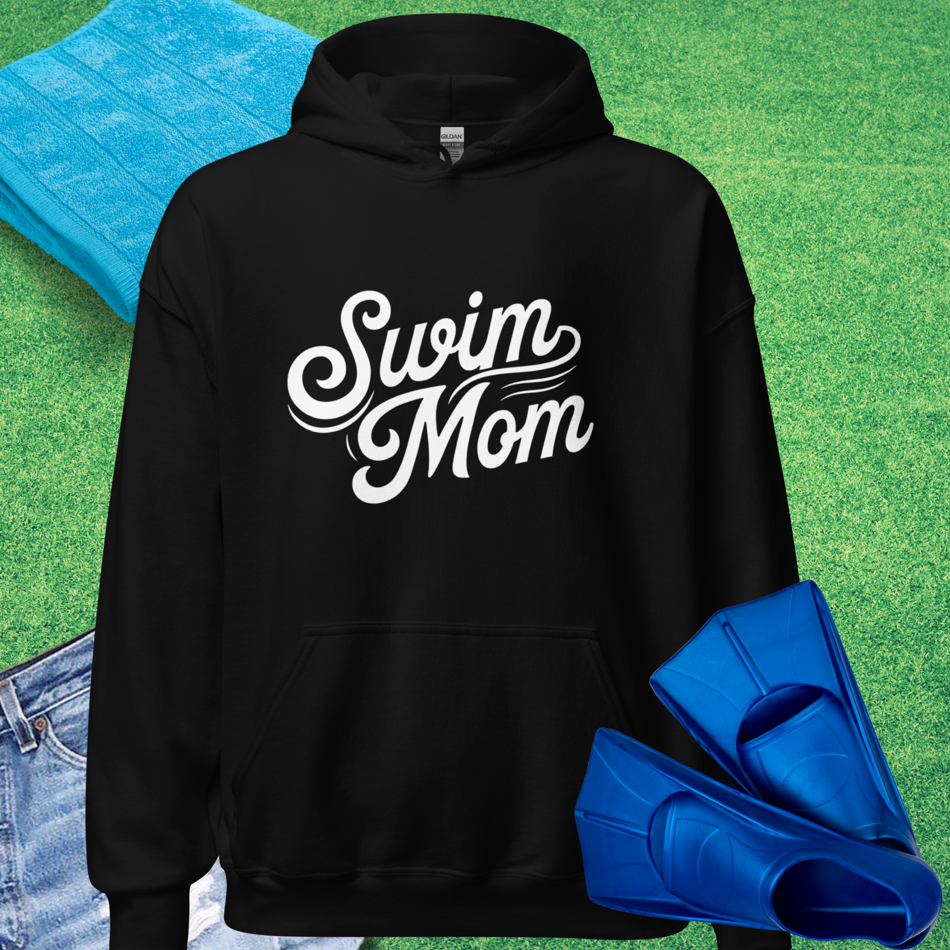 Swim Mom Script Hoodie in Black - Swim Team Mom Tournament Hoodie | Sideline Gods