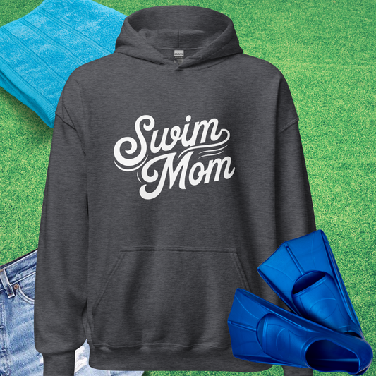Swim Mom Script Hoodie in Dark Heather - Swim Team Mom Hoodie | Sideline Gods