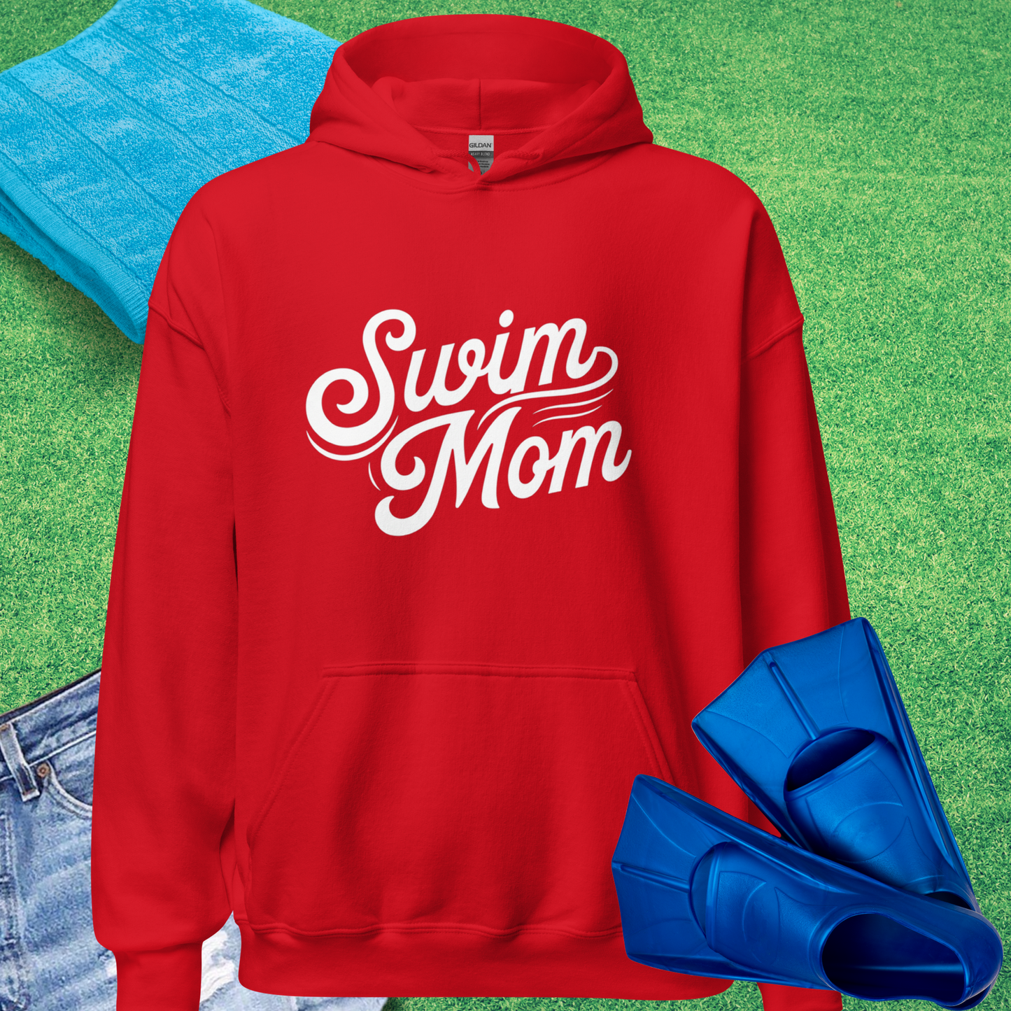 Swim Mom Script Hoodie in Red - Swim Team Mom Hoodie | Sideline Gods