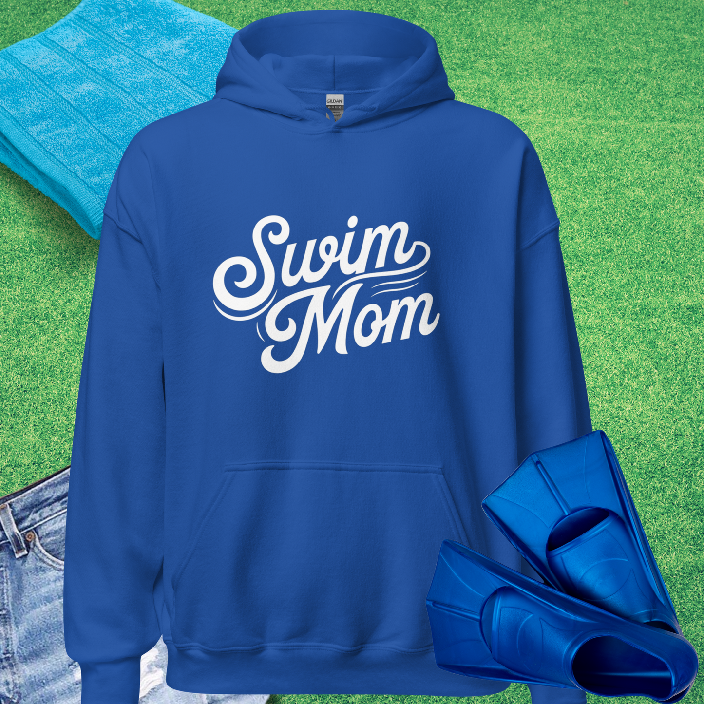 Swim Mom Script Hoodie in Royal - Pool Mom Hoodie | Sideline Gods