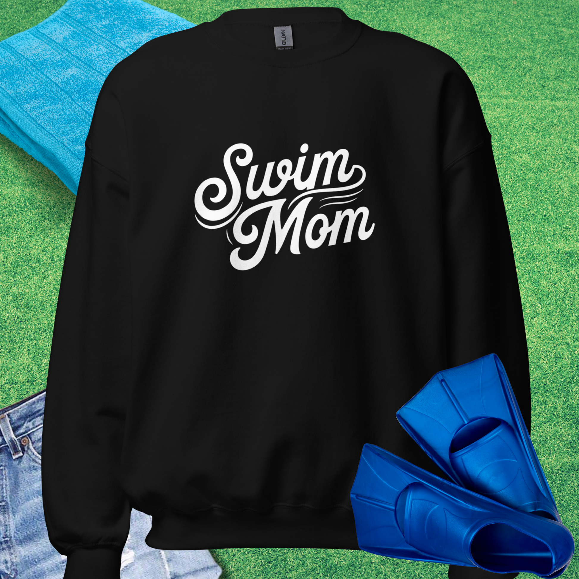 Swim Mom Script Sweatshirt in Black - Swim Team Mom Tournament Sweatshirt | Sideline Gods