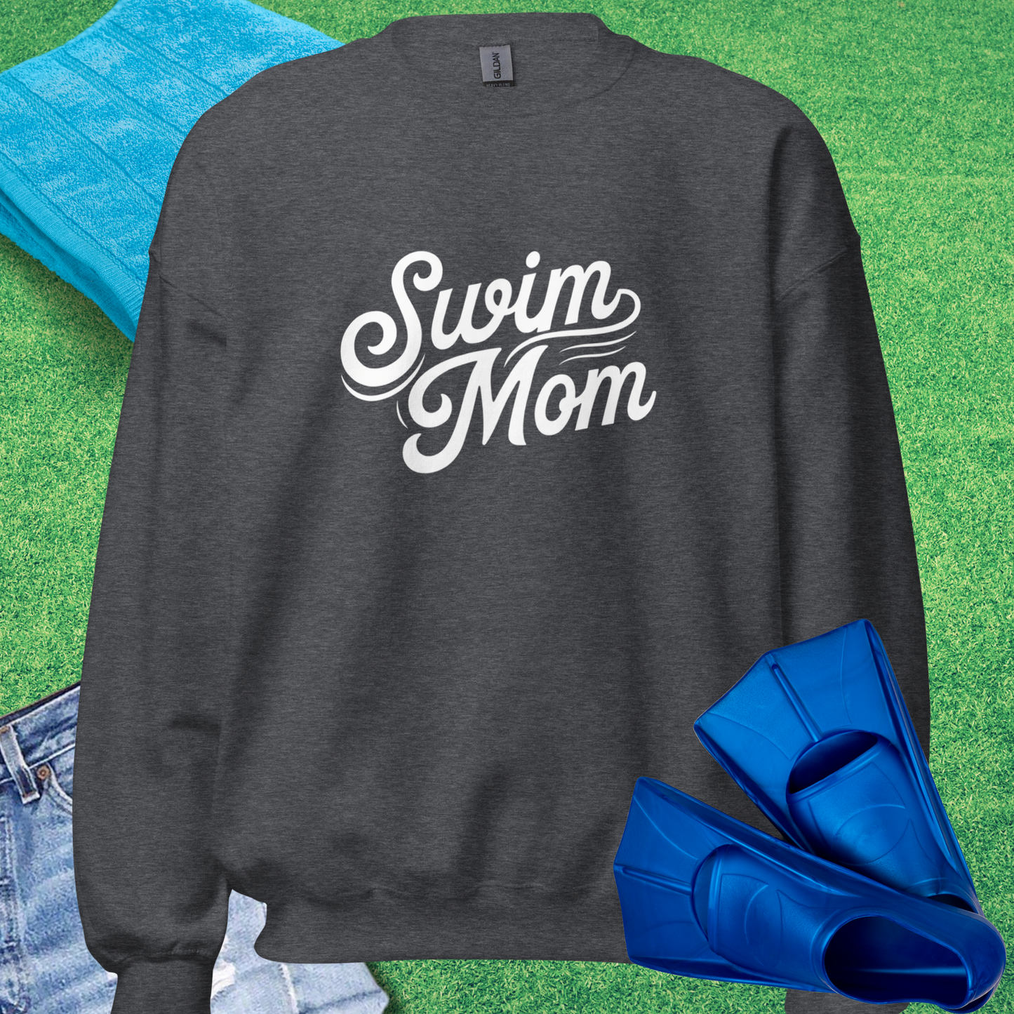 Swim Mom Script Sweatshirt in Dark Heather - Swim Team Mom Sweatshirt | Sideline Gods