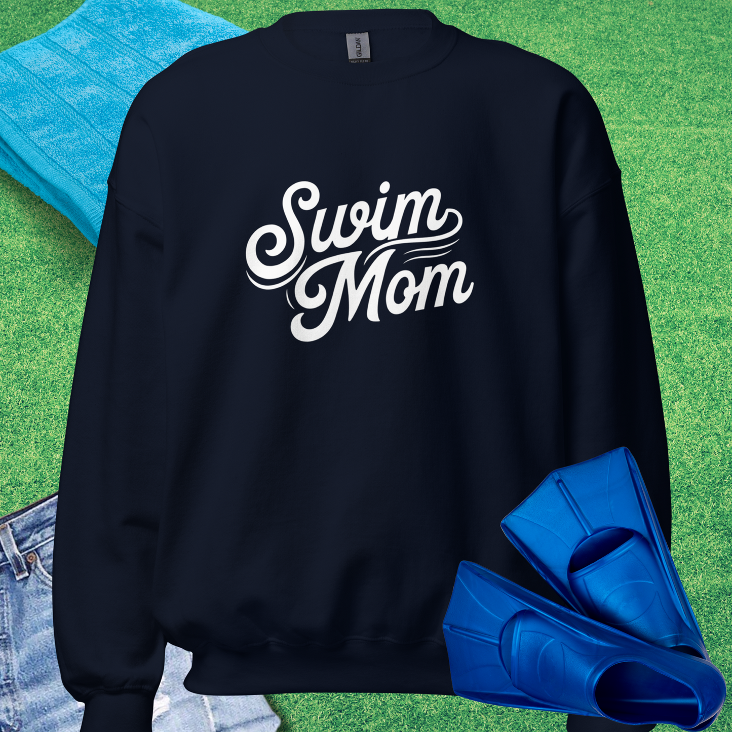 Swim Mom Script Sweatshirt in Navy - Swim Team Mom Spirit | Sideline Gods