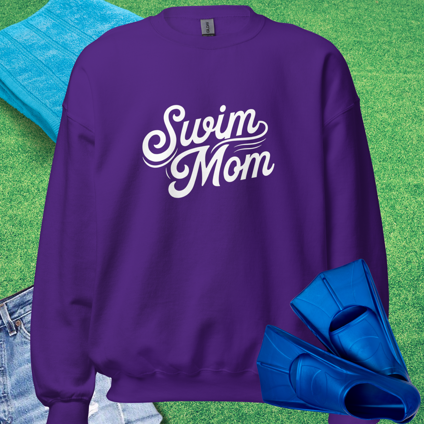 Swim Mom Script Sweatshirt in Purple - Swim Team Mom Gift | Sideline Gods