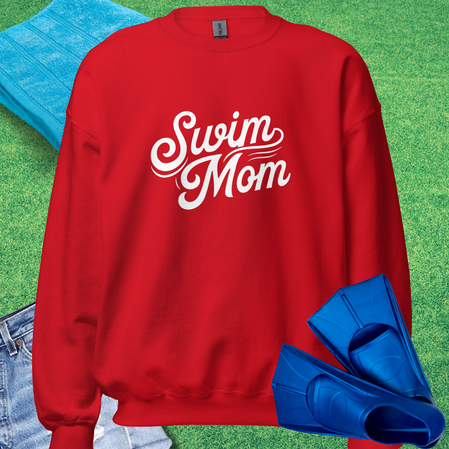 Swim Mom Script Sweatshirt in Red - Cute Swim Team Mom Sweatshirt | Sideline Gods