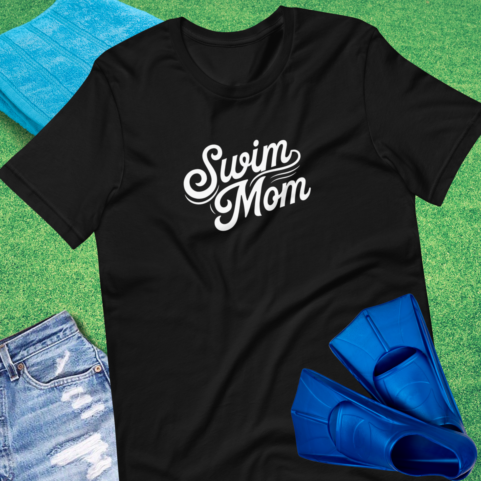 Swim Mom Script T-Shirt in Black - Swim Team Mom Tournament T-Shirt | Sideline Gods