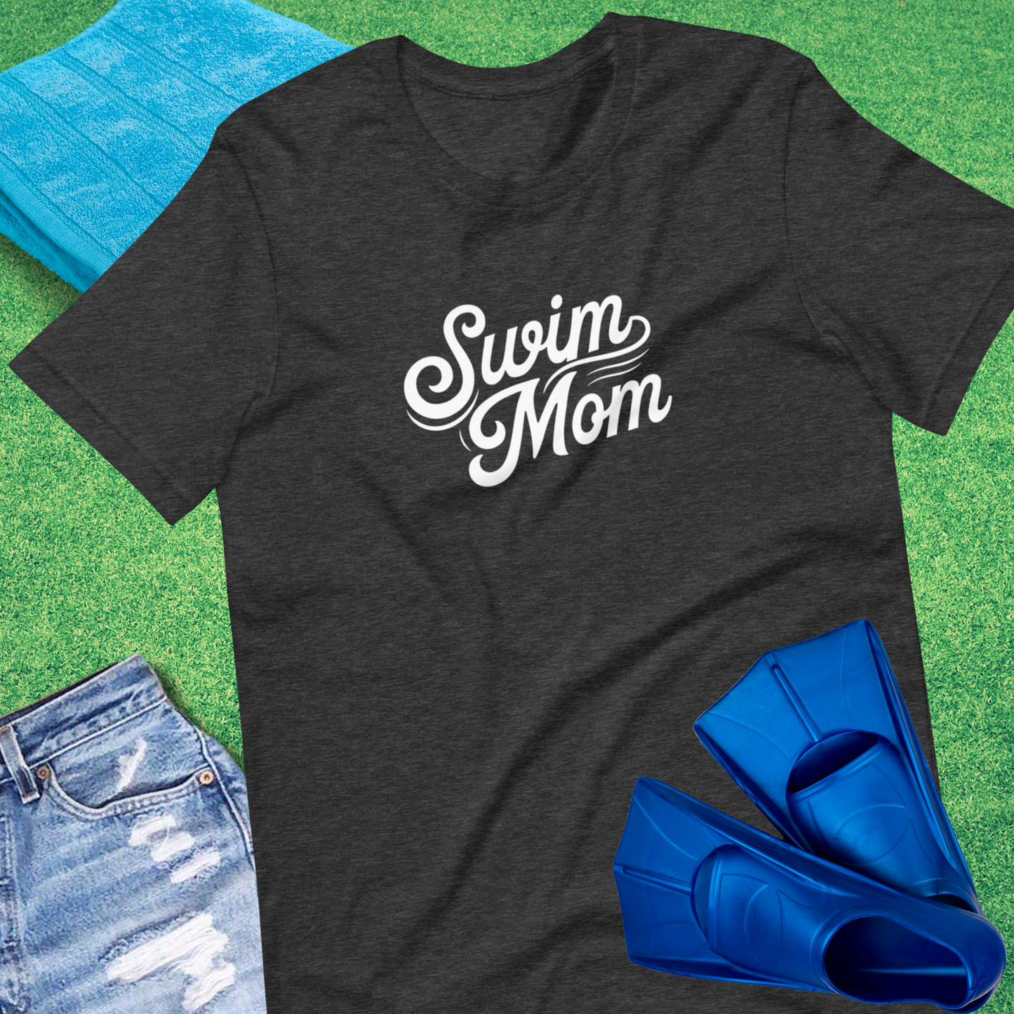Swim Mom Script T-Shirt in Dark Grey Heather - Swim Team Mom Spirit | Sideline Gods