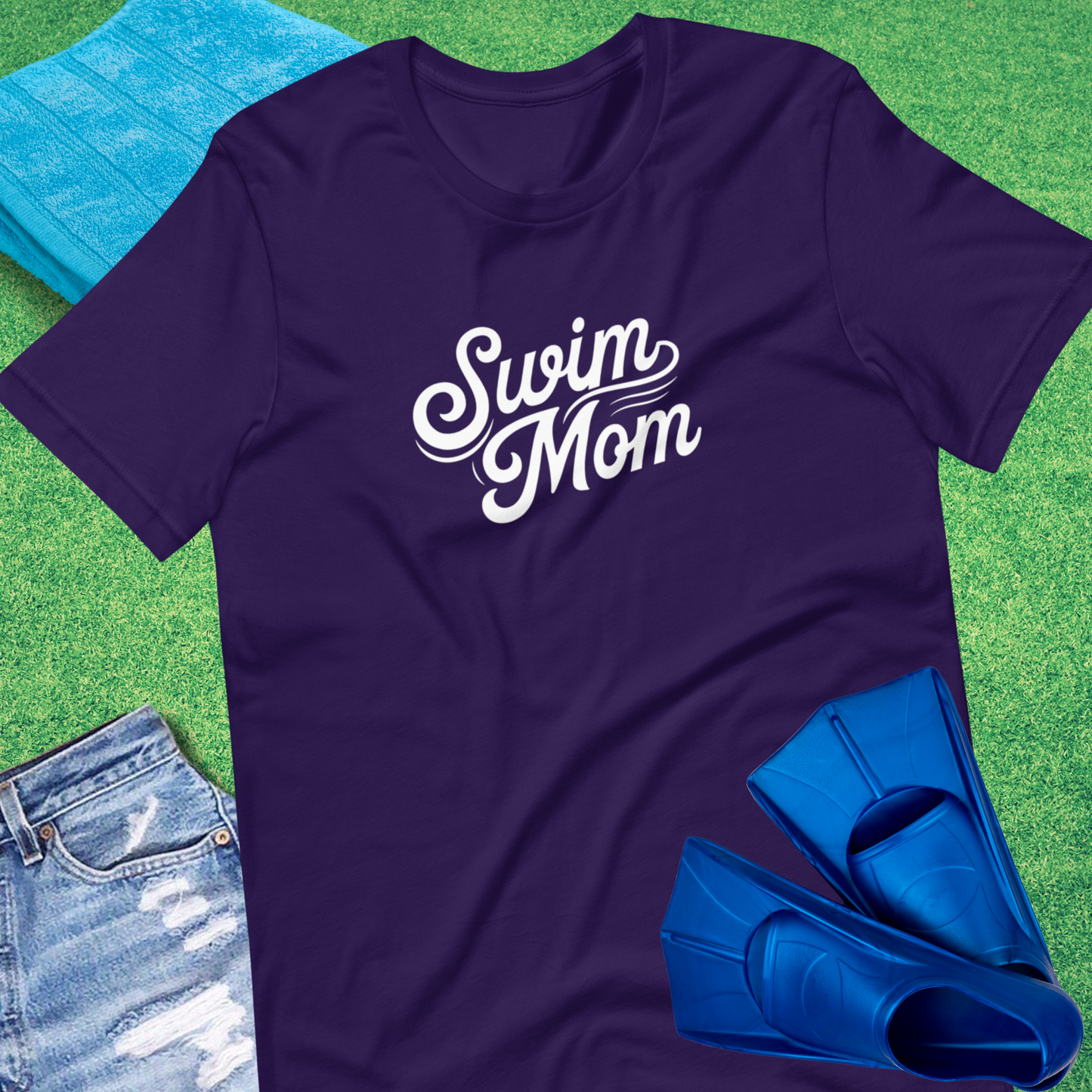Swim Mom Script T-Shirt in Team Purple - Cute Swim Team Mom T-Shirt | Sideline Gods