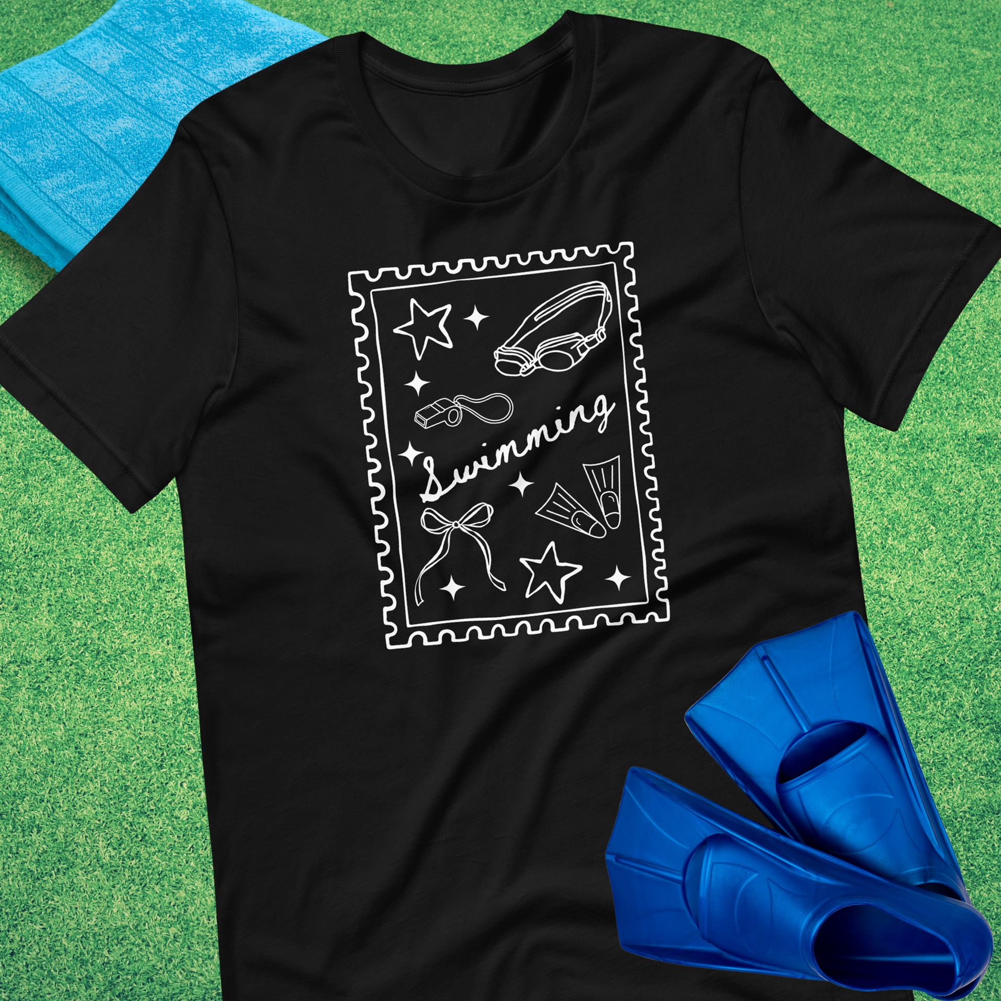 Swimming Stamp T-Shirt in Black - Swim Team Mom Tournament T-Shirt | Sideline Gods