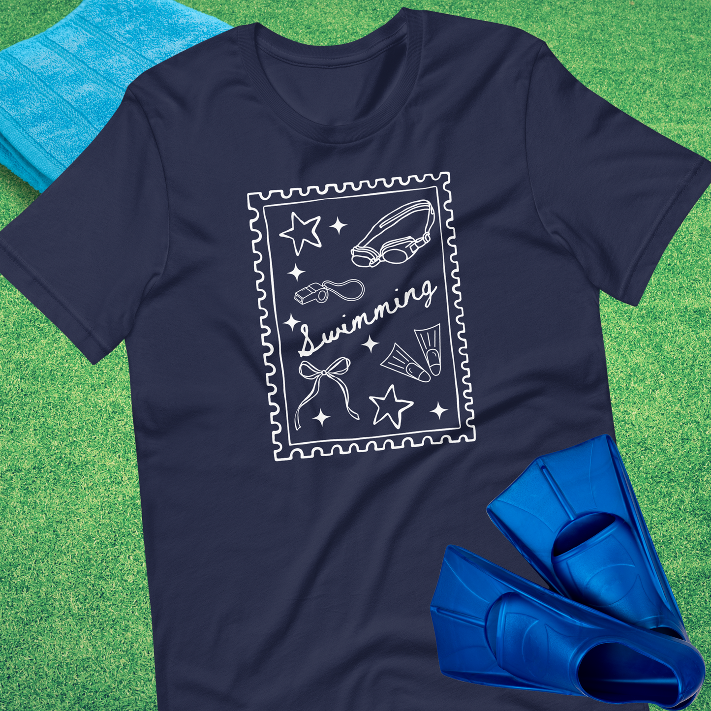 Swimming Stamp T-Shirt in Navy - Swim Team Mom Spirit | Sideline Gods