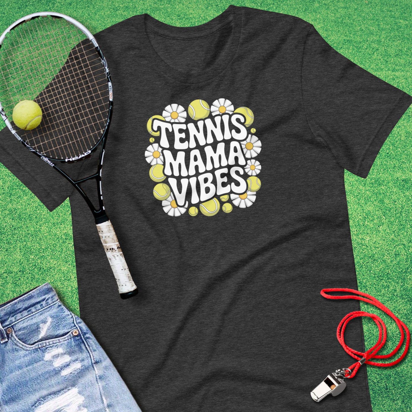 Tennis Mama Vibes T-Shirt in Dark Grey Heather - [product type] - Gift for Tennis Mom | Sideline Gods