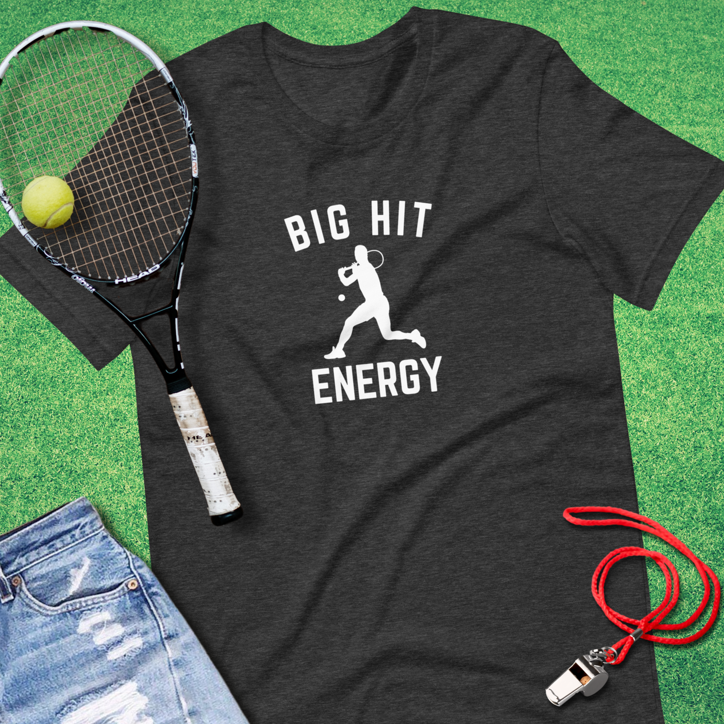 Unisex Big Hit Energy tennis shirt styled for sporty game day look.