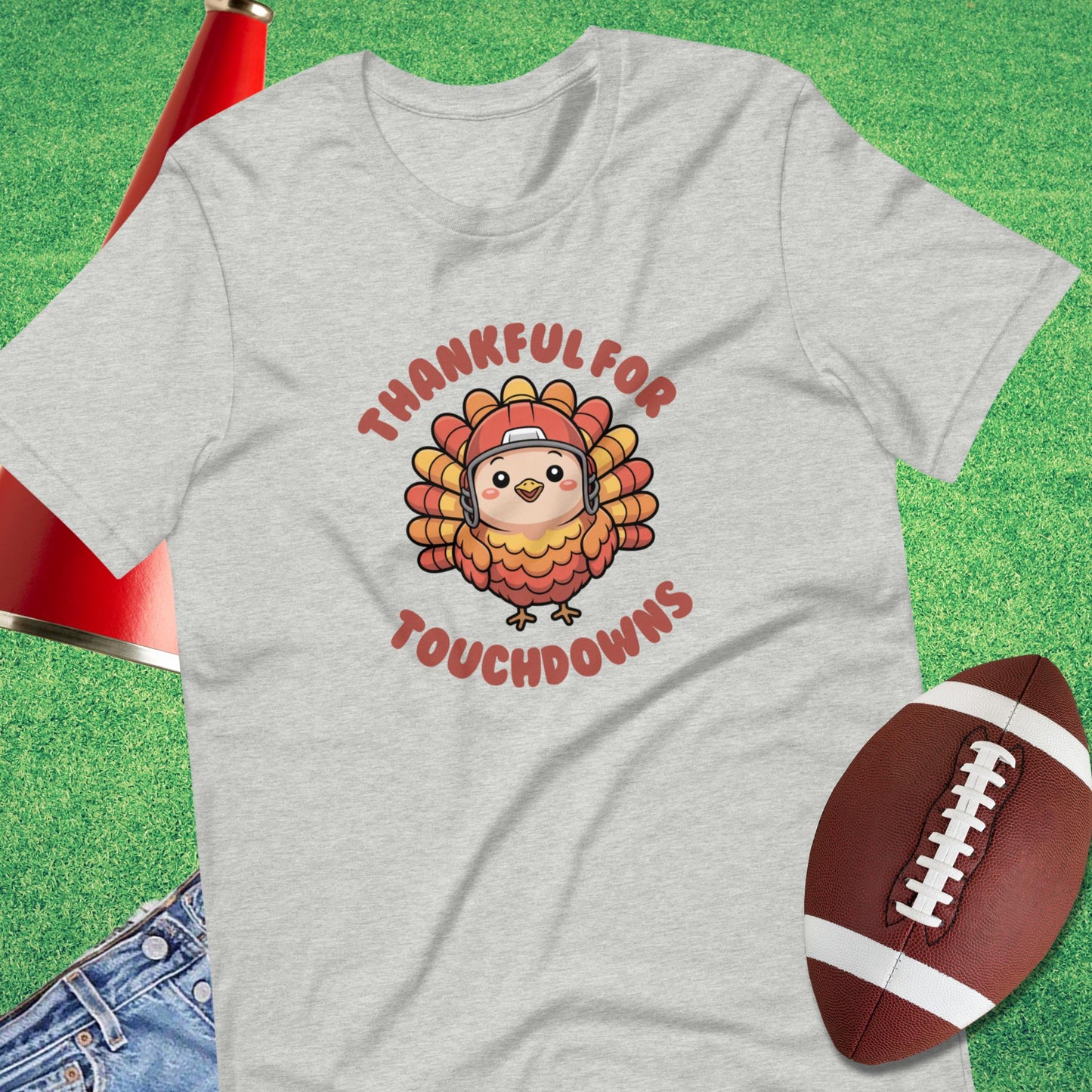 Thankful for Touchdowns T-Shirt in Athletic Heather - Thanksgiving Football [product_type} by Sideline Gods