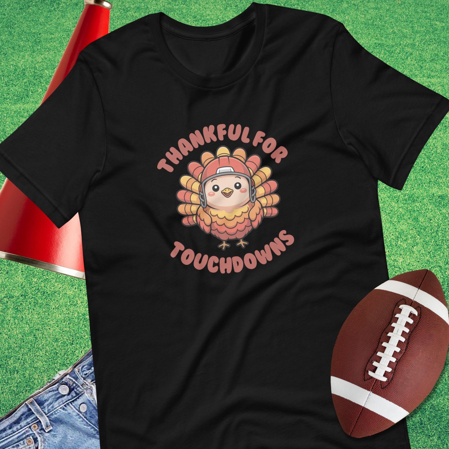 Thankful for Touchdowns T-Shirt in Black - Thanksgiving Football [product_type} by Sideline Gods