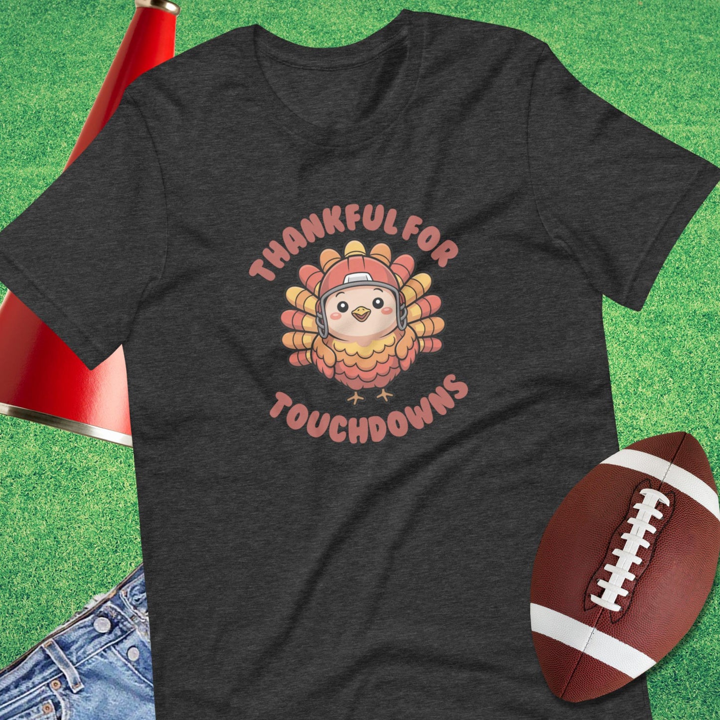 Thankful for Touchdowns T-Shirt in Dark Grey Heather - Thanksgiving Football [product_type} by Sideline Gods