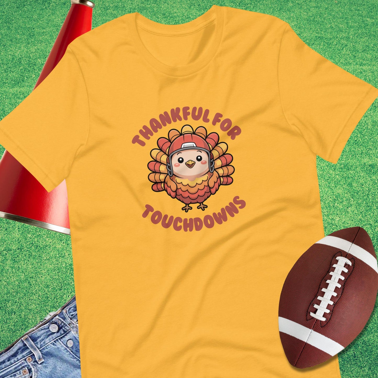 Thankful for Touchdowns T-Shirt in Heather Yellow Gold - Thanksgiving Football [product_type} by Sideline Gods