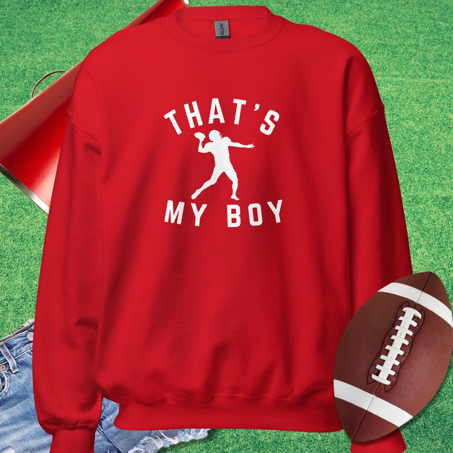 That My Boy the Quarterback Sweatshirt in Red - Friday night lights mom Sweatshirt by Sideline Gods