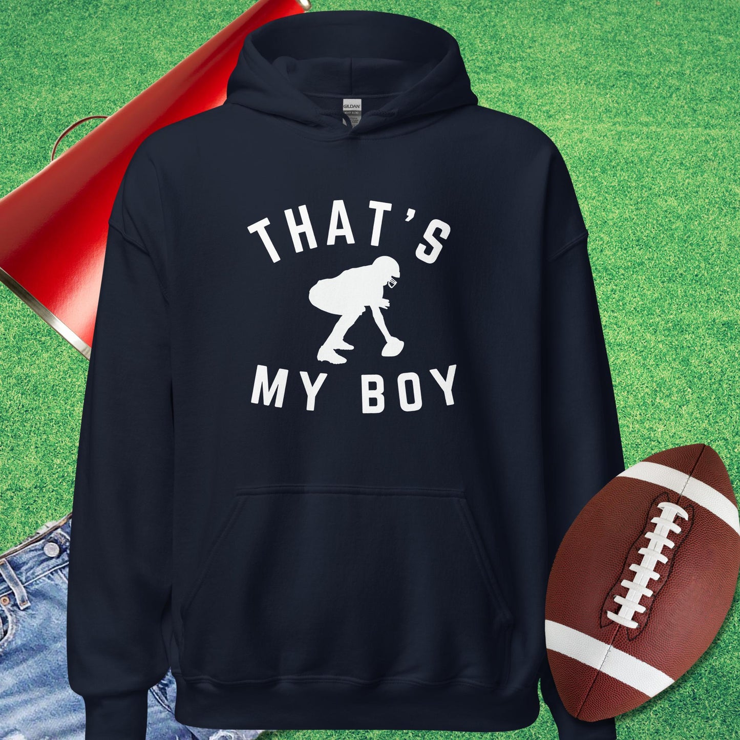 That's My Boy at Center Hoodie in Navy - football game day Hoodie by Sideline Gods