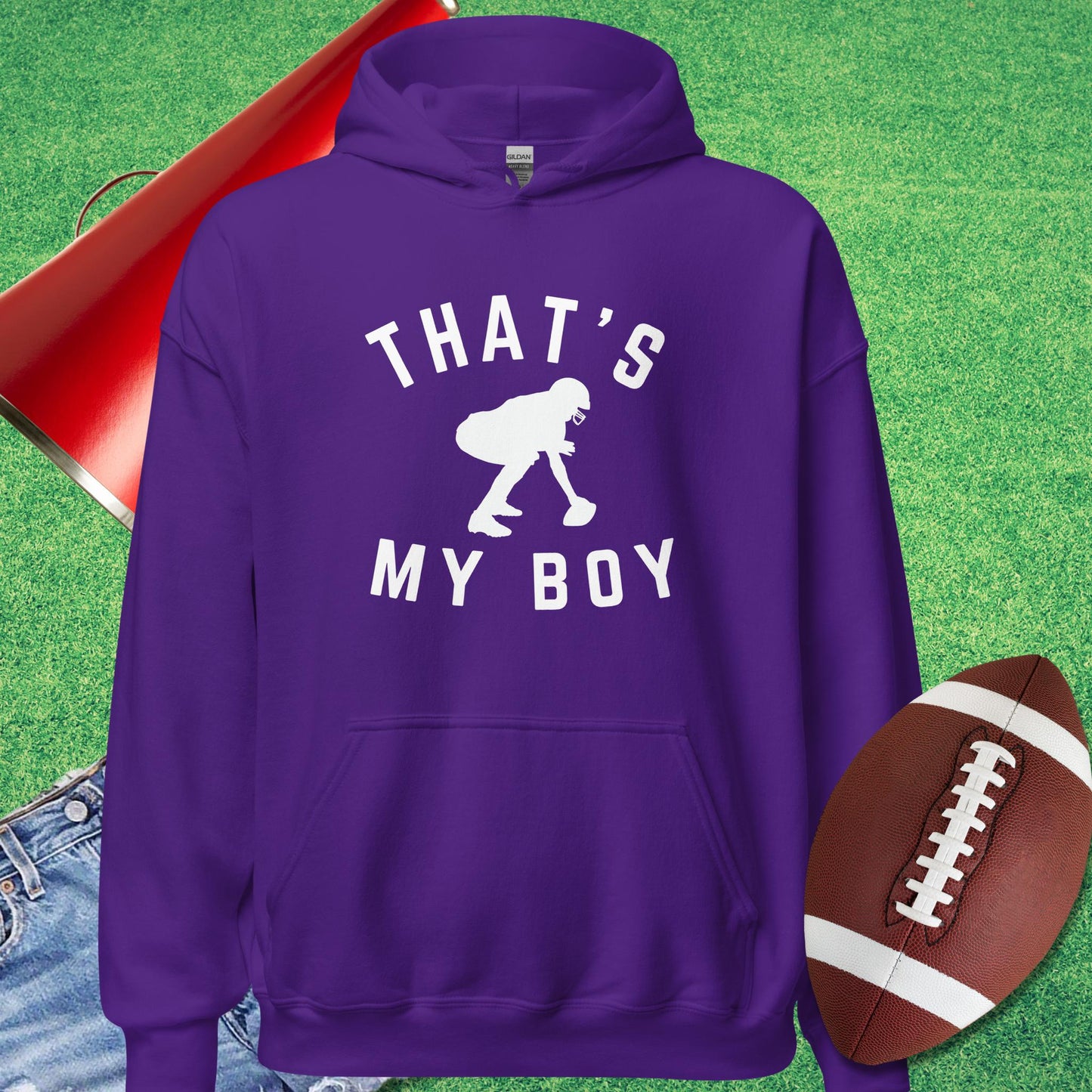That's My Boy at Center Hoodie in Purple - Friday night lights mom Hoodie by Sideline Gods