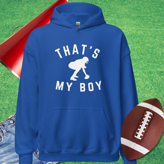 That's My Boy at Center Hoodie in Royal - gifts for football mom Hoodie by Sideline Gods
