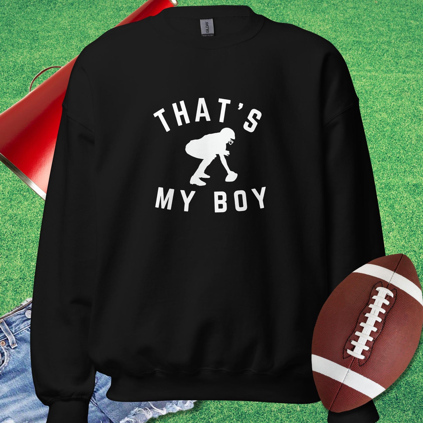 That's My Boy at Center Sweatshirt in Black - Proud Football Dad Sweatshirt by Sideline Gods