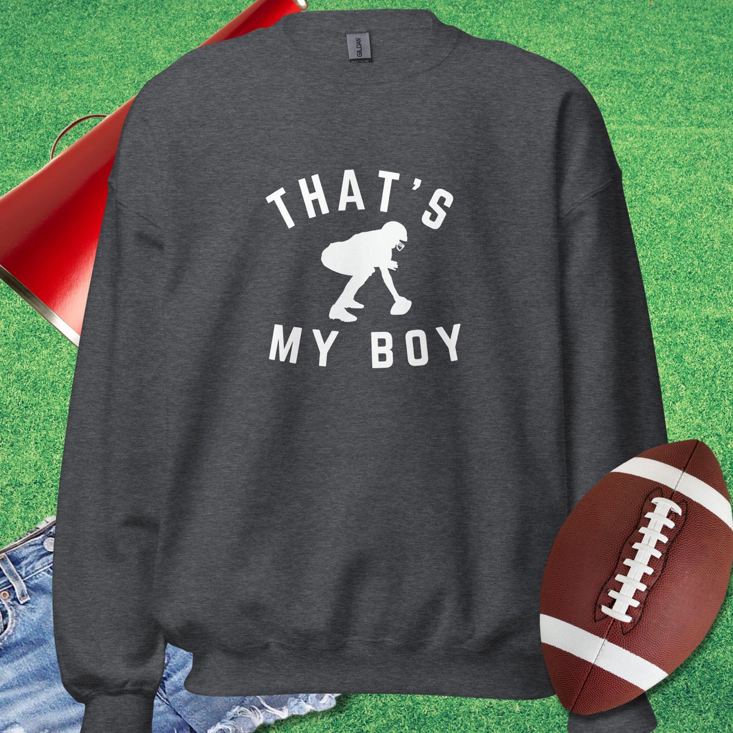 That's My Boy at Center Sweatshirt in Dark Heather - gifts for football mom Sweatshirt by Sideline Gods