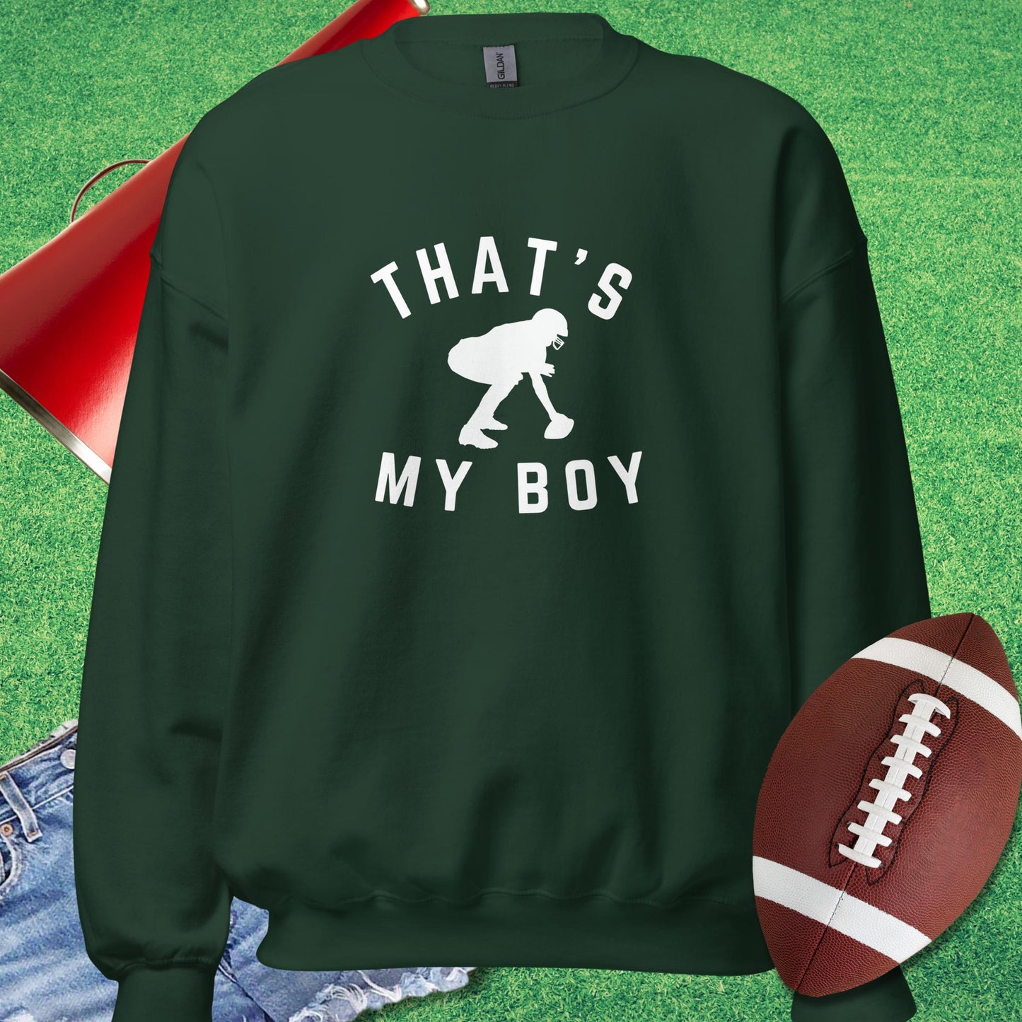 That's My Boy at Center Sweatshirt in Forest Green - Friday night lights mom Sweatshirt by Sideline Gods