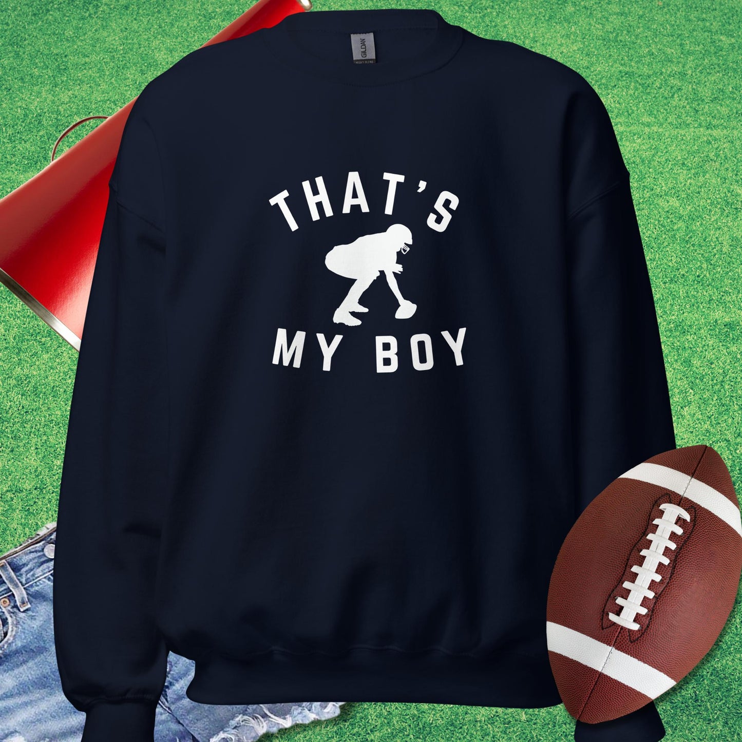 That's My Boy at Center Sweatshirt in Navy - football game day Sweatshirt by Sideline Gods