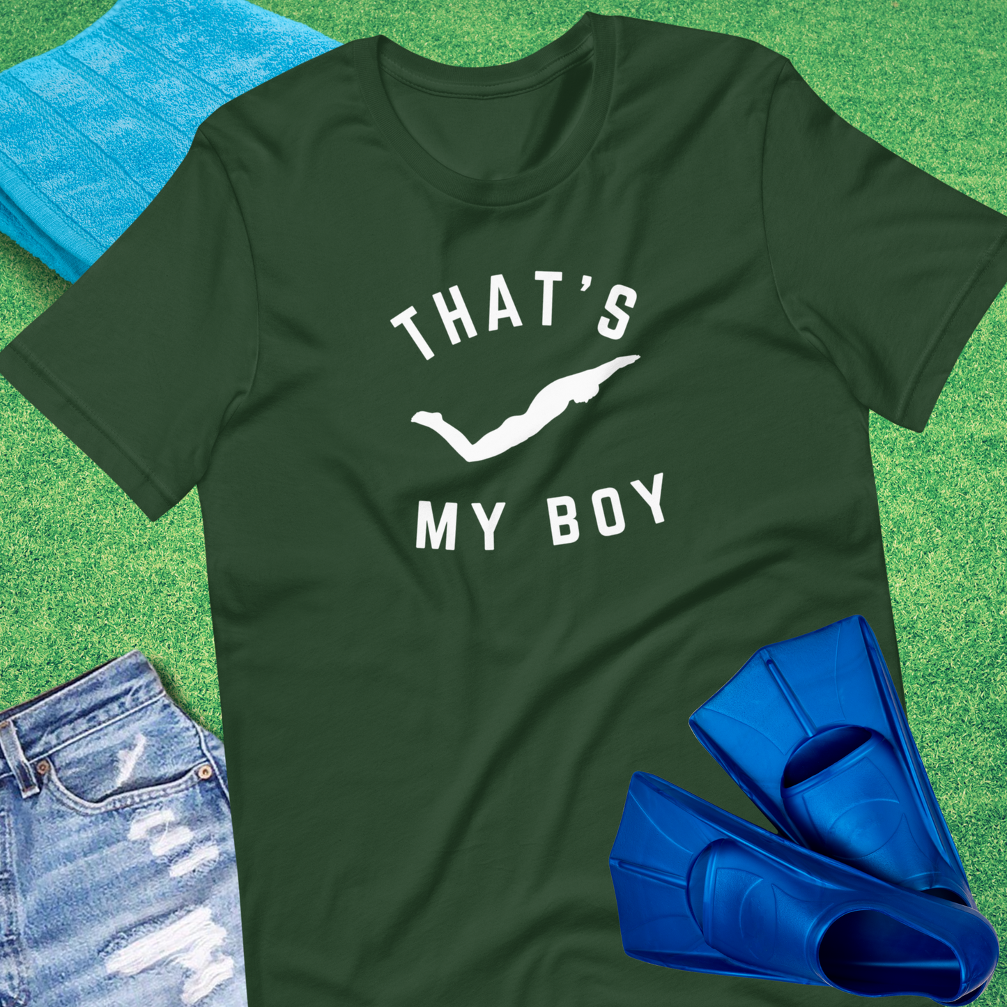 That's My Boy In the Pool T-Shirt in Forest - Swim Team Dad T-Shirt | Sideline Gods