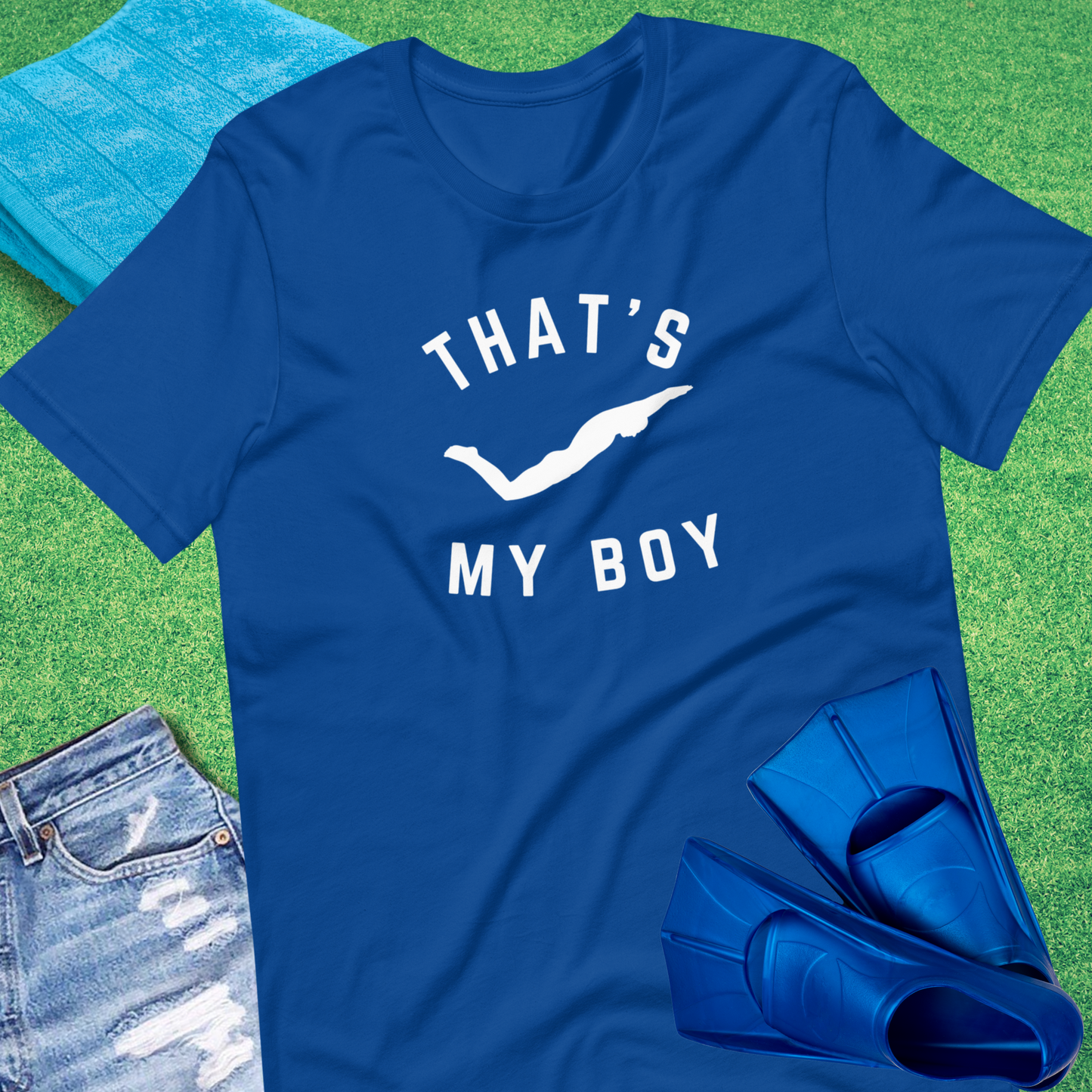 That's My Boy In the Pool T-Shirt in True Royal - Swim Team Dad Gift | Sideline Gods