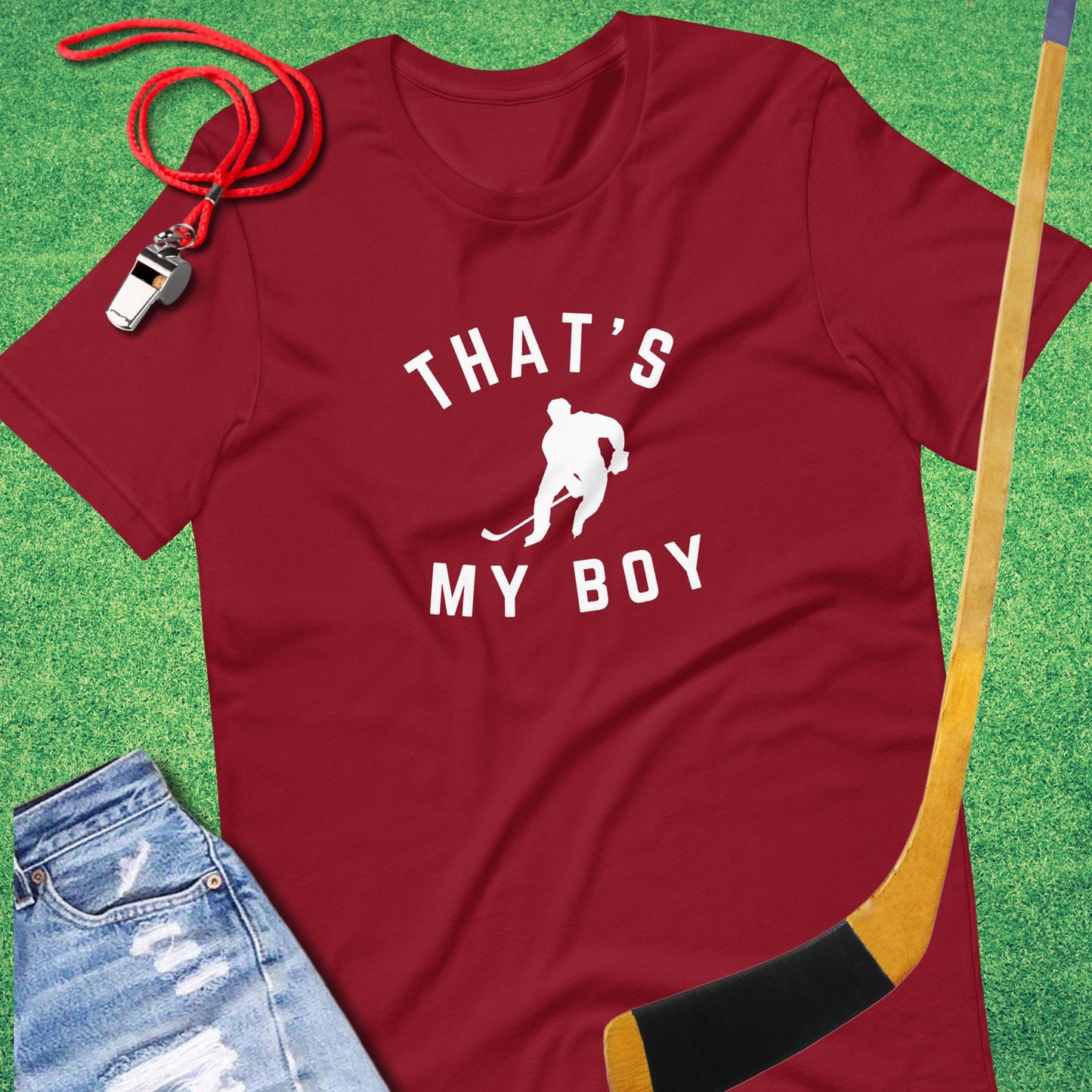 That's My Boy on the Ice T-Shirt in Cardinal - Proud Ice Hockey Mom T-Shirt | Sideline Gods