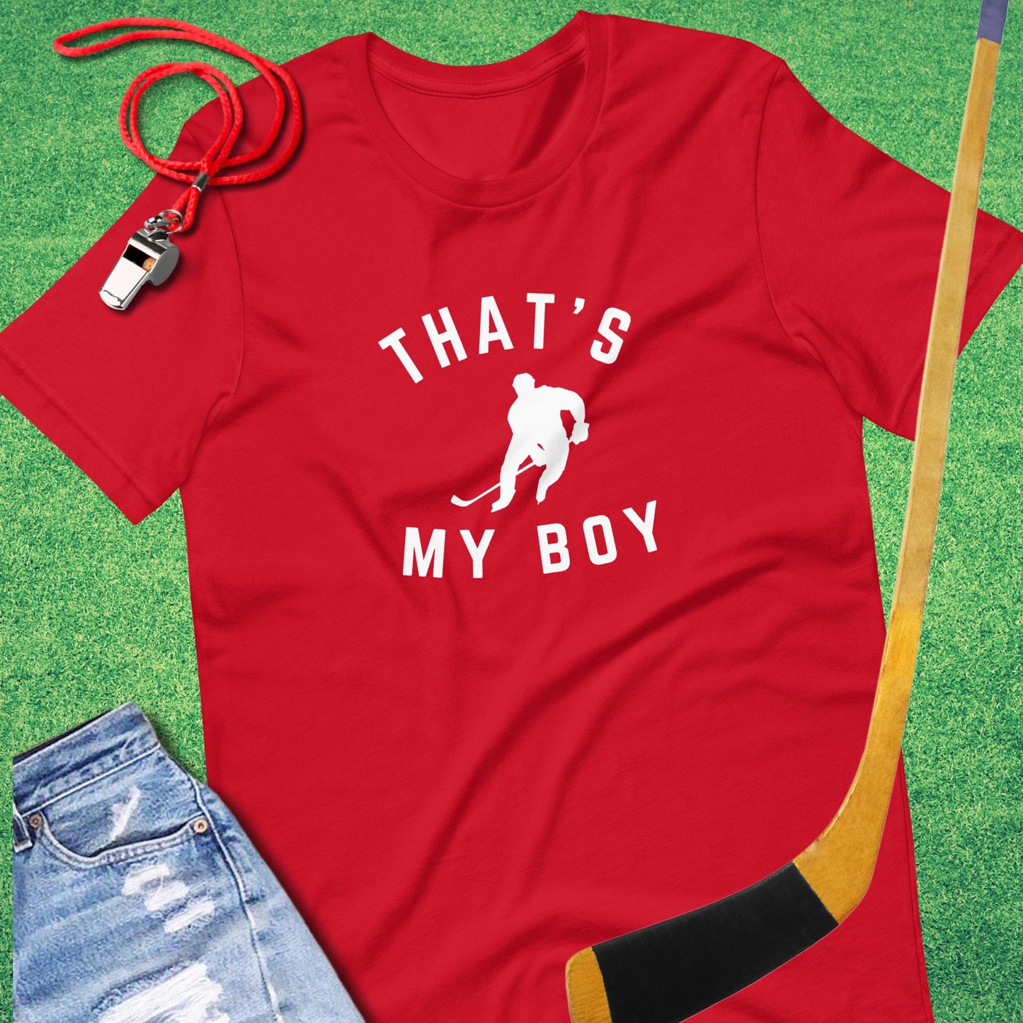 That's My Boy on the Ice T-Shirt in Red - Hockey Mom T-Shirt | Sideline Gods