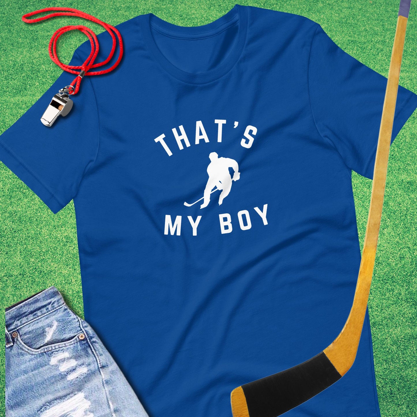That's My Boy on the Ice T-Shirt in True Royal - Ice Hockey Mom Gift | Sideline Gods