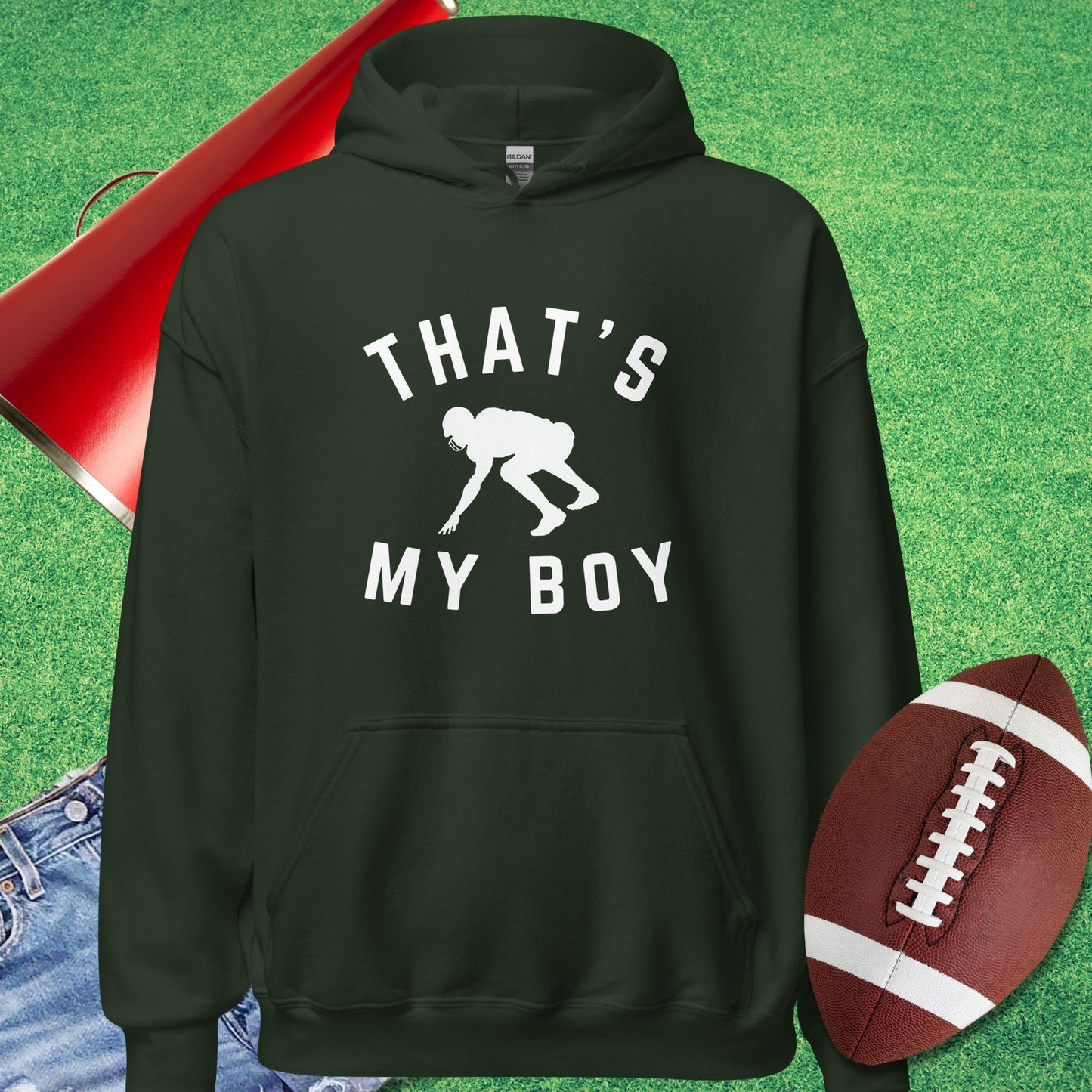 That's My Boy on the Line Hoodie in Forest Green - Friday night lights mom Hoodie by Sideline Gods