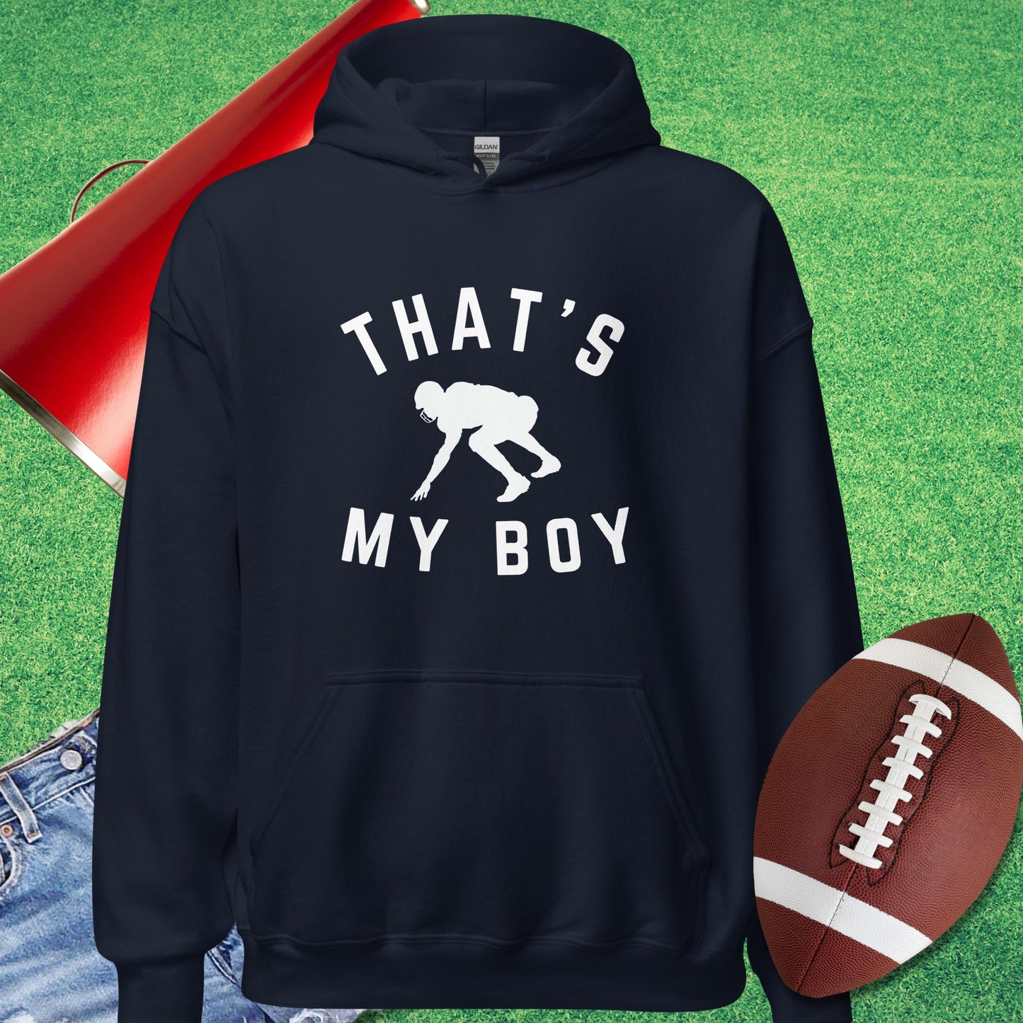 That's My Boy on the Line Hoodie in Navy - Football Tailgate Hoodie by Sideline Gods