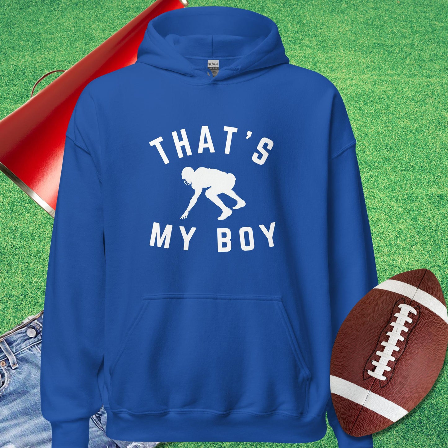 That's My Boy on the Line Hoodie in Royal - gifts for football mom Hoodie by Sideline Gods