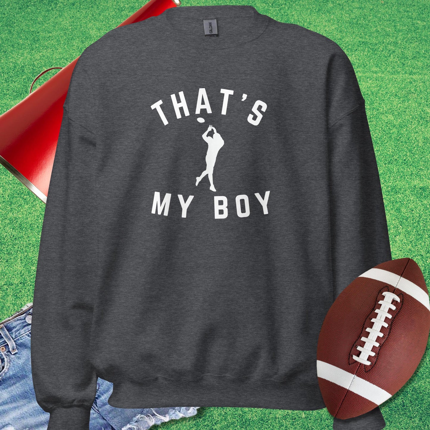 That's My Boy the Receiver Sweatshirt in Dark Heather - gifts for football mom Sweatshirt by Sideline Gods