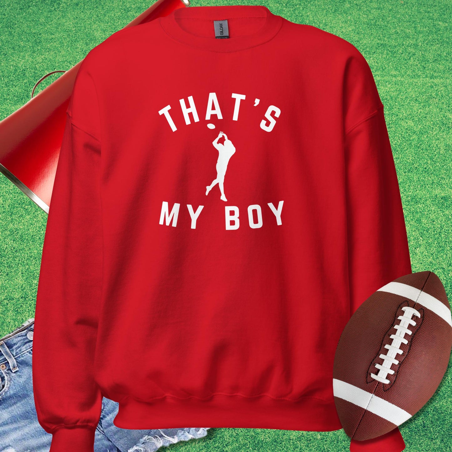 That's My Boy the Receiver Sweatshirt in Red - football parent gifts by Sideline Gods