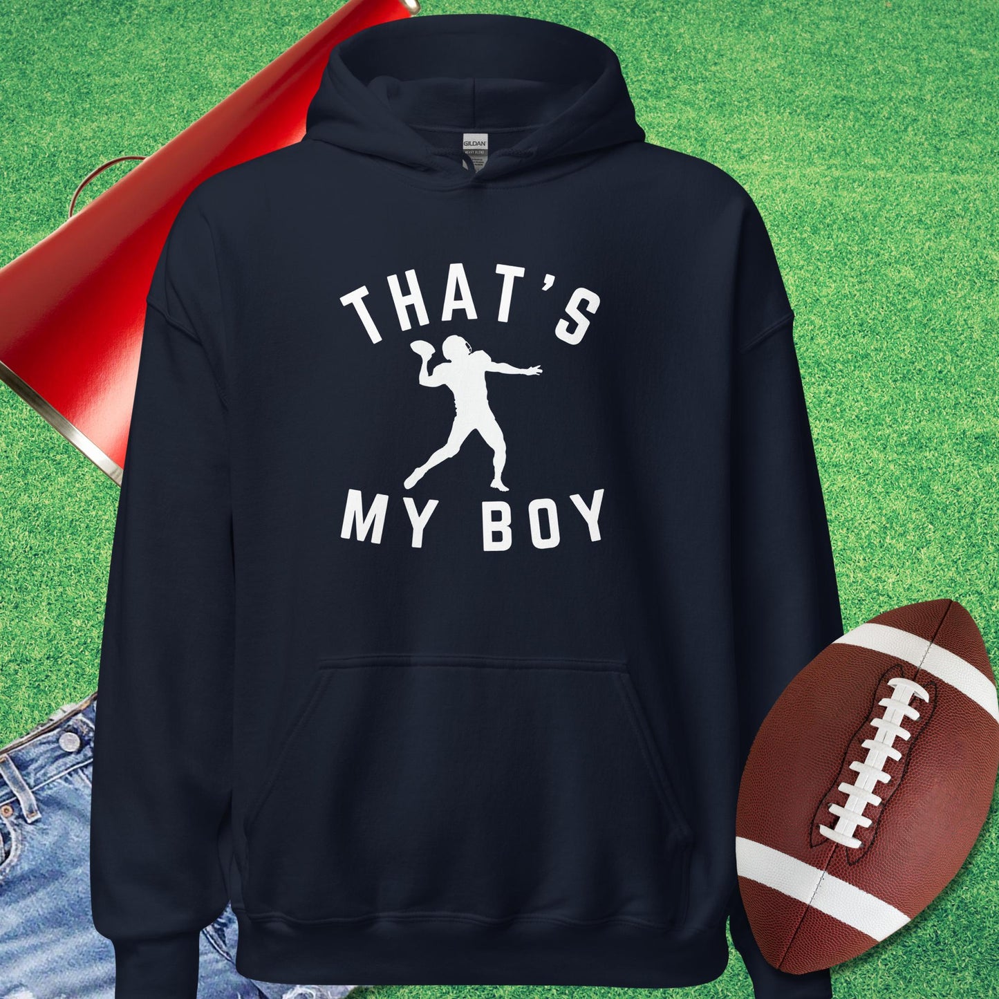That's My Boy the Quarterback Hoodie in Navy - football game day Hoodie by Sideline Gods