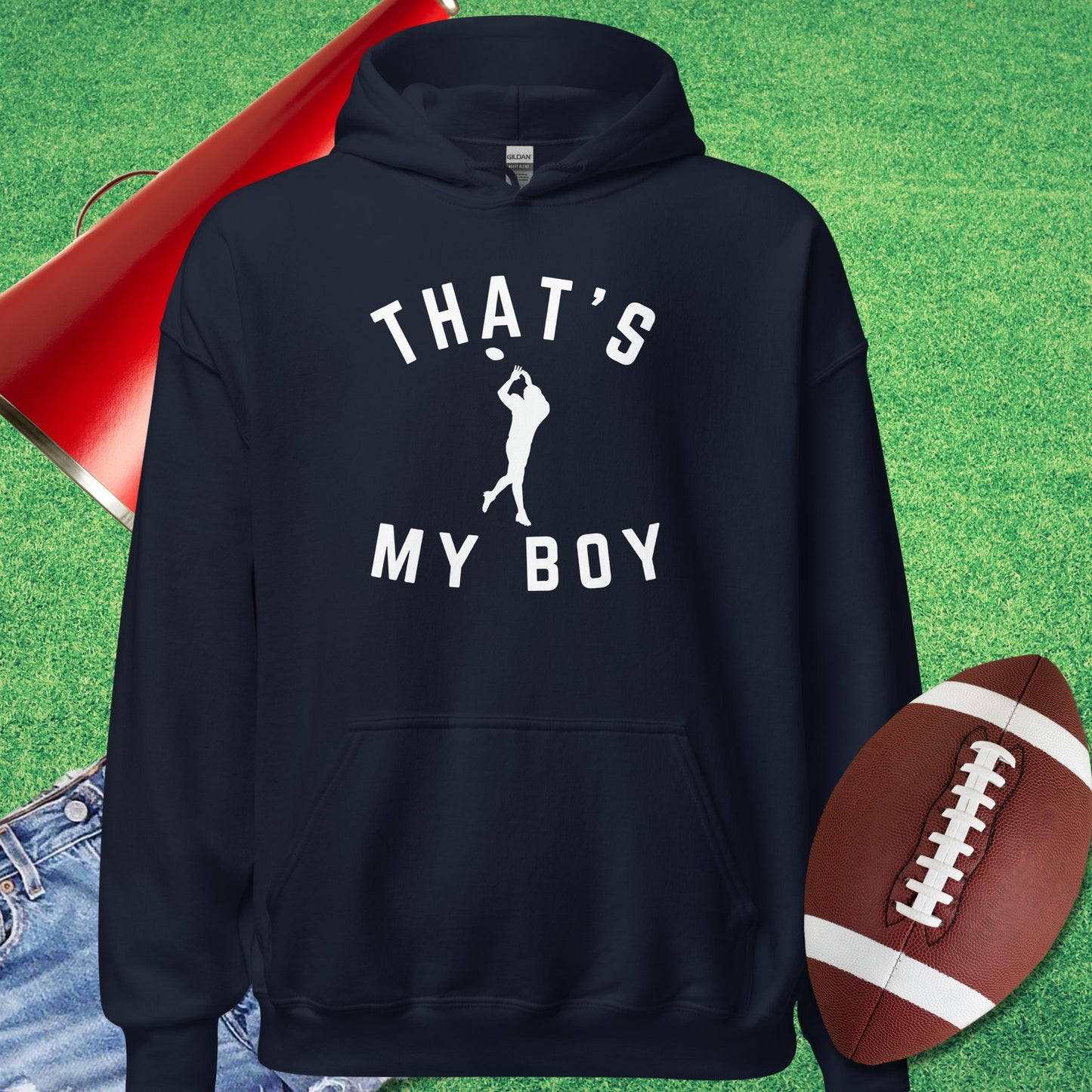 That's My Boy the Receiver Hoodie in Navy - football game day Hoodie by Sideline Gods