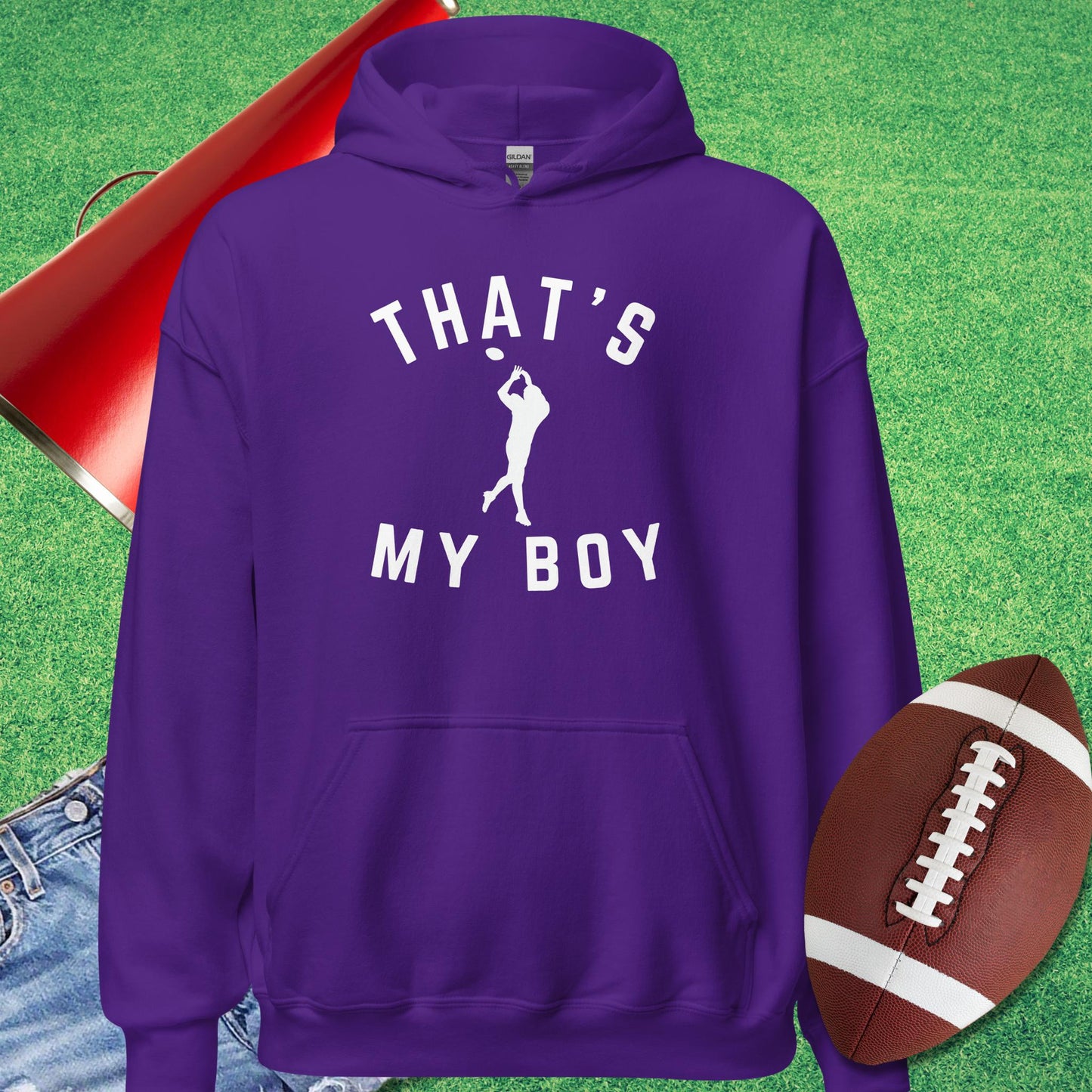 That's My Boy the Receiver Hoodie in Purple - Friday night lights mom Hoodie by Sideline Gods