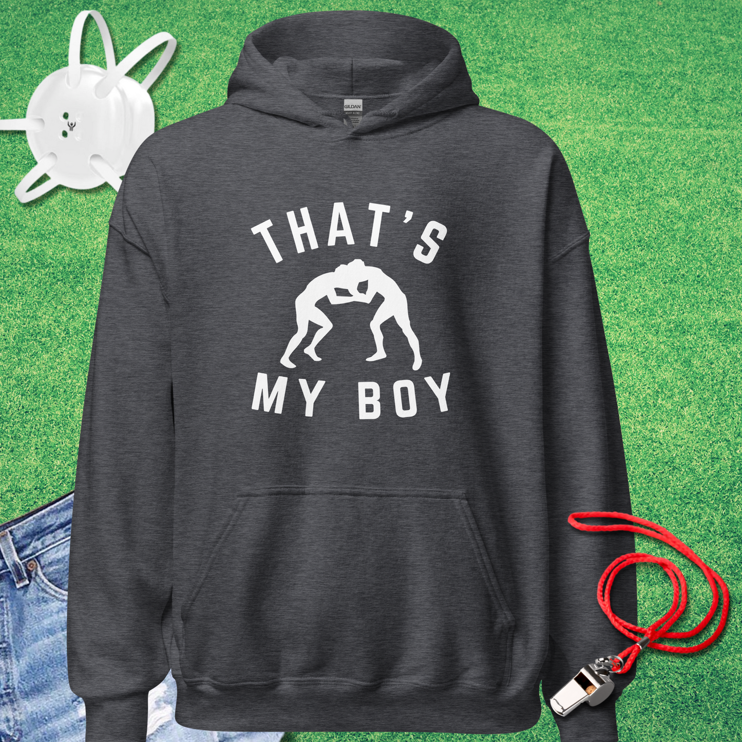 That's My Boy Wrestler Hoodie in Dark Heather - Wrestling Mom Gift | Sideline Gods