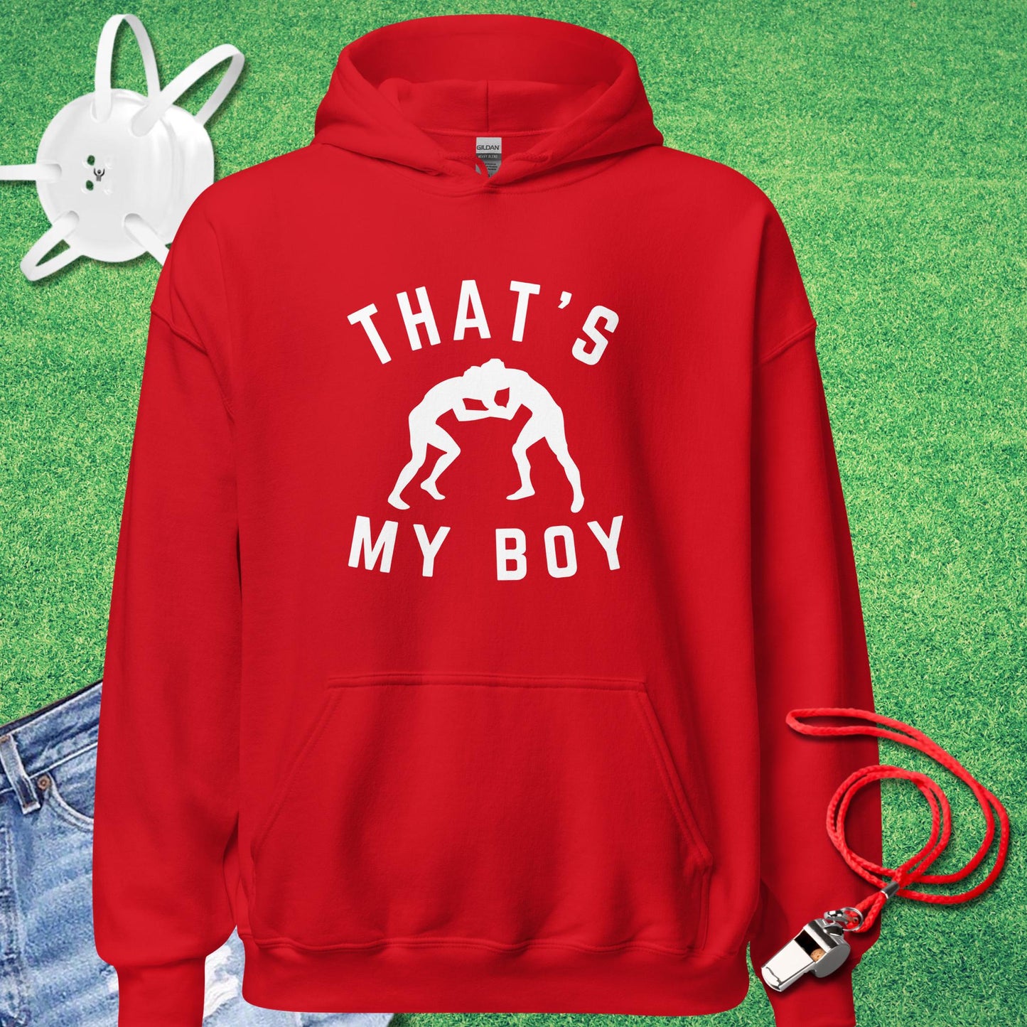 That's My Boy Wrestler Hoodie in Red - Wrestling Mom Hoodie | Sideline Gods