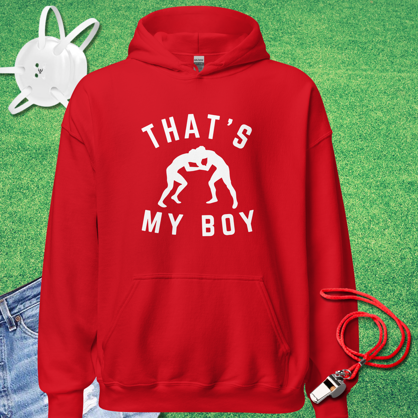 That's My Boy Wrestler Hoodie in Red - Wrestling Mom Hoodie | Sideline Gods
